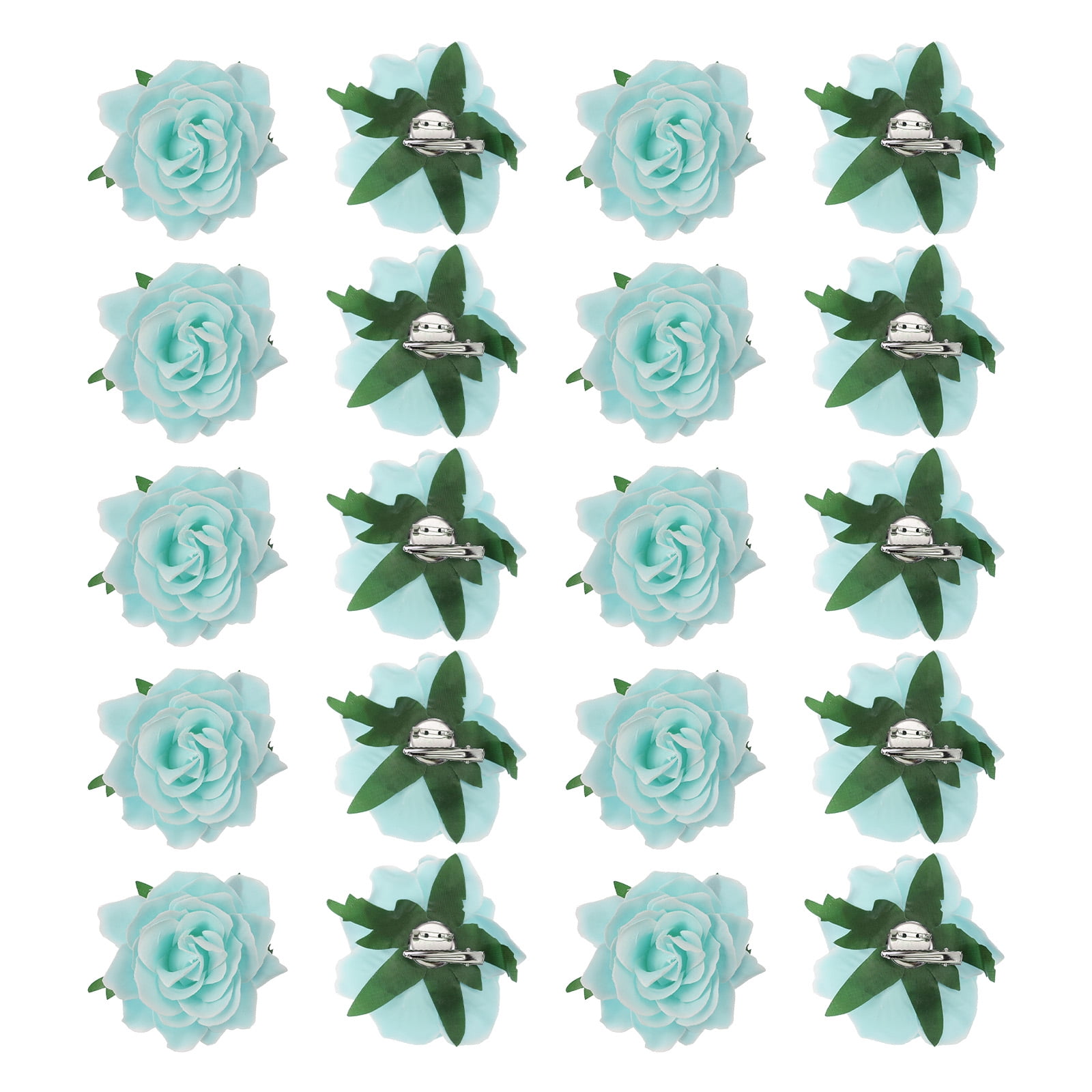 Uxcell 20 Pcs Rose Flower Hair Clips 4 Inch Flower Hair Pins Flower Brooch for Women Hair Accessories Mint Green