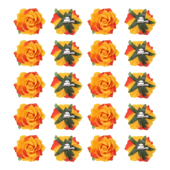 Uxcell 20 Pcs Rose Flower Hair Clips 4 Inch Flower Hair Pins Flower Brooch for Women Hair Accessories Orange