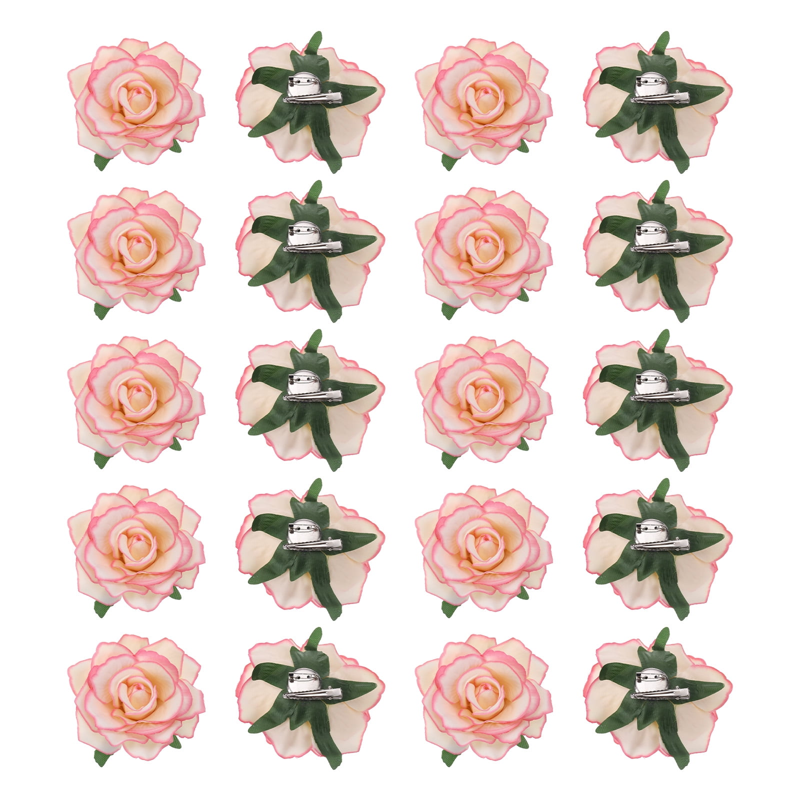 Uxcell 20 Pcs Rose Flower Hair Clips 4 Inch Flower Hair Pins Flower Brooch for Women Hair Accessories Pink Yellow