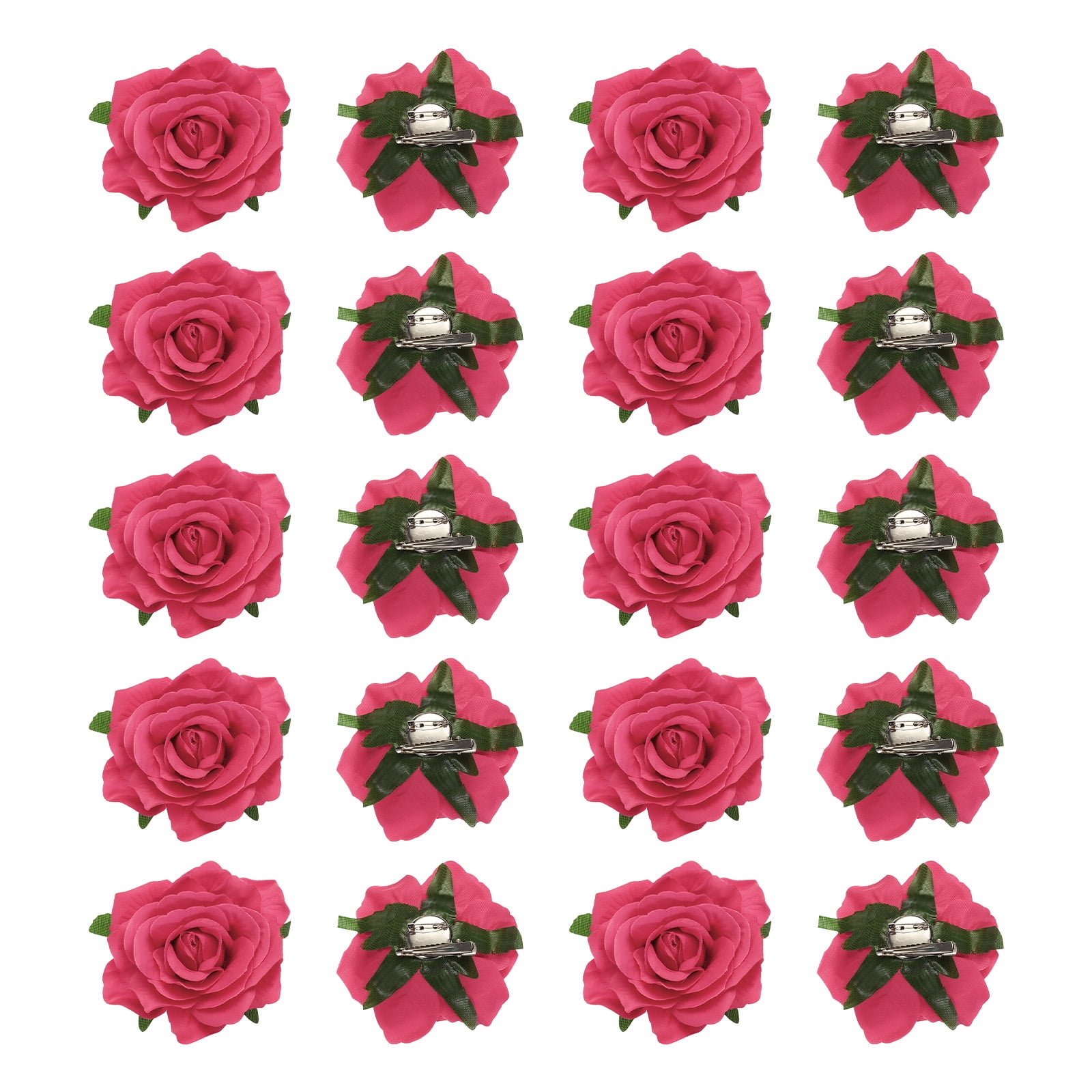 Uxcell 20 Pcs Rose Flower Hair Clips 4 Inch Flower Hair Pins Flower Brooch for Women Hair Accessories Rose Red