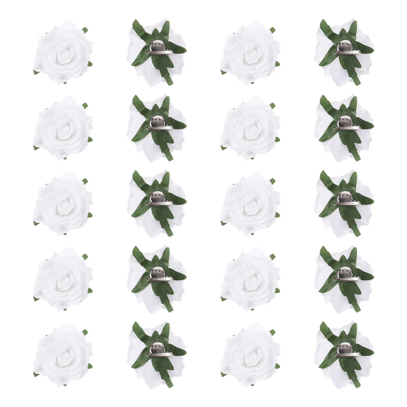 Uxcell 20 Pcs Rose Flower Hair Clips 4 Inch Flower Hair Pins Flower Brooch for Women Hair Accessories White