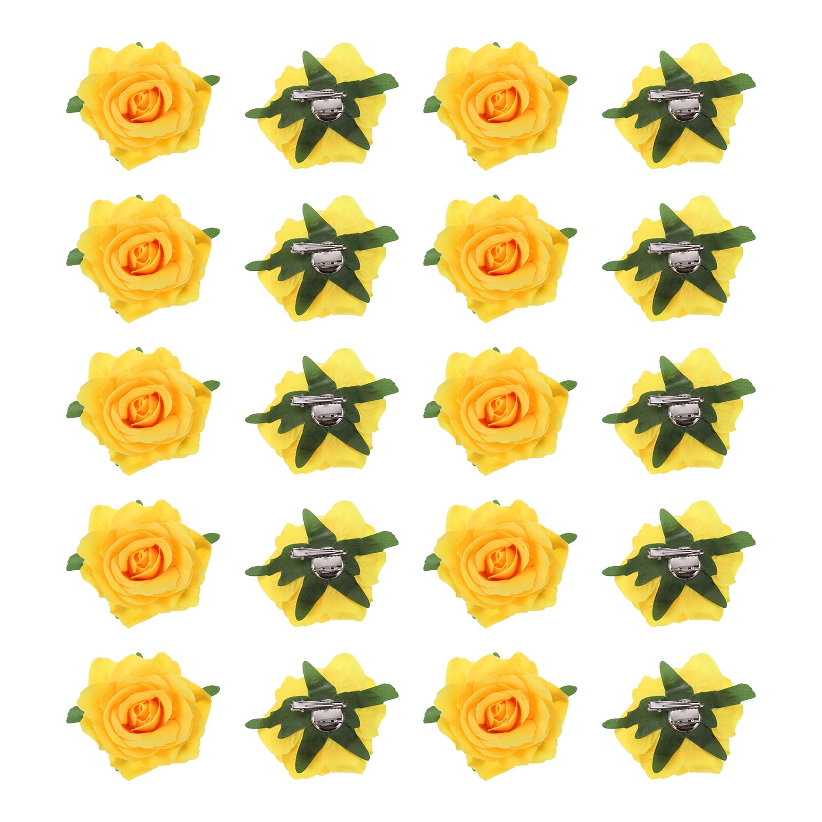 Uxcell 20 Pcs Rose Flower Hair Clips 4 Inch Flower Hair Pins Flower Brooch for Women Hair Accessories Yellow