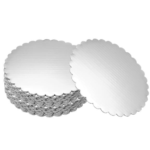Uxcell 20 Pcs Scalloped Cake Circle Base, 5.9 Inch Cake Cardboards Thick Cardboard Cake Pastry Tray Round Cake Boards for Weddings Parties Birthday Desserts Cupcake (Silver Tone)