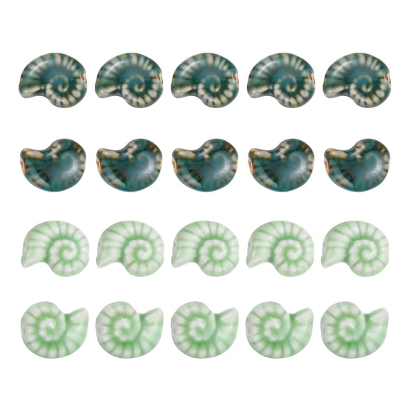 Uxcell 20 Pcs Sea Snail Shell Porcelain Beads, 8 mm Ocean Ceramic Handmade Spacer Loose Beads for Bracelet Necklace Earring Jewelry Making DIY Crafts, Dark Green/Light Green