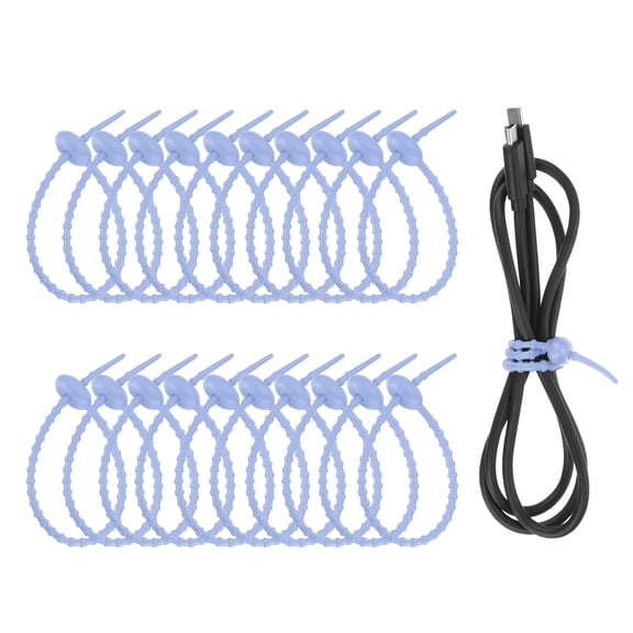 Uxcell 20 Pcs Silicone Ties Bag Clip, 8.5 Inch Multi Purpose Silicone Zip Ties Reusable Rubber Zip Tie, Cable Strap Cord Organizer for Home Office Food Bag Wires Cables, Pink Purple