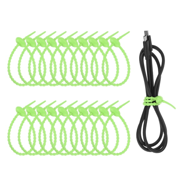 Uxcell 20 Pcs Silicone Ties Bag Clip, 8.5 Inch Multi Purpose Silicone Zip Ties Reusable Rubber Zip Tie, Cable Strap Cord Organizer for Home Office Food Bag Wires Cables, Light Green