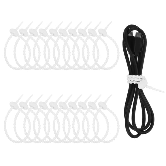 Uxcell 20 Pcs Silicone Ties Bag Clip, 8.5 Inch Multi Purpose Silicone Zip Ties Reusable Rubber Zip Tie, Cable Strap Cord Organizer for Home Office Food Bag Wires Cables, White