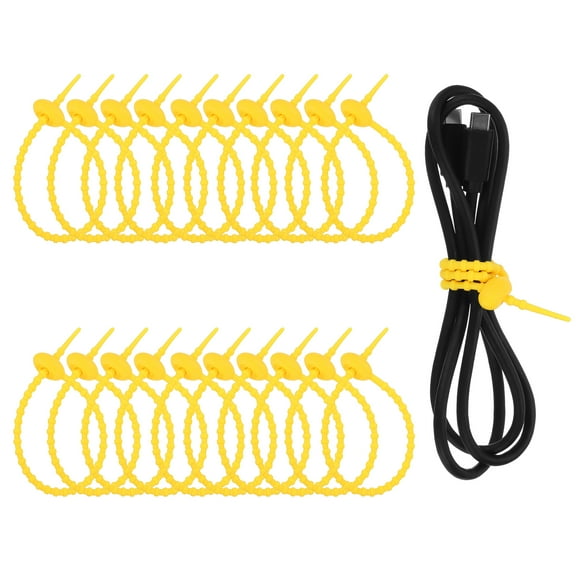Uxcell 20 Pcs Silicone Ties Bag Clip, 8.5 Inch Multi Purpose Silicone Zip Ties Reusable Rubber Zip Tie, Cable Strap Cord Organizer for Home Office Food Bag Wires Cables, Yellow