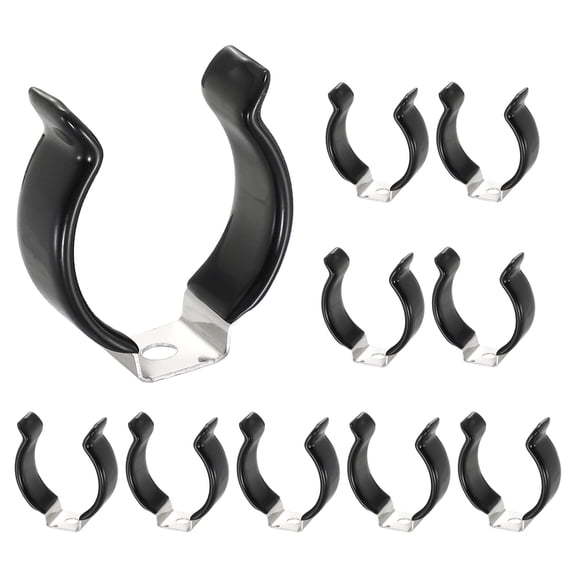 Uxcell 20 Pcs Spring Terry Clips 304 Stainless Steel T32 U Clips Holder Bracket Heavy Duty Handy Open Type Tool Holders Mop Clips with Screw for Garage Cabinet Broom Rake Pipe, Silver