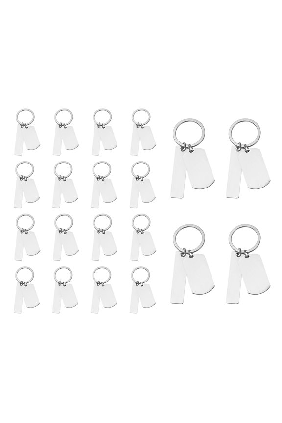 20 Pcs Stainless Steel Engravable Metal Keychain, Silver Tone, Rectangle