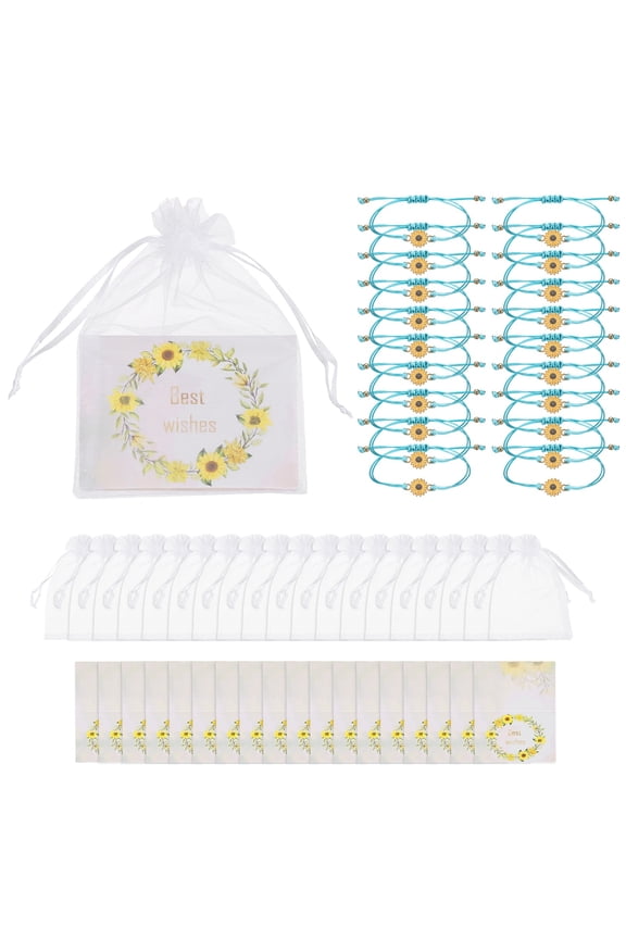 20 Pcs Sunflower Bracelets Bohemia Surf Friendship Bracelet Adjustable Sunflower Braided Rope String Set with Card & Mesh Bag for Women Trendy Jewelry Couple Gifts, Blue