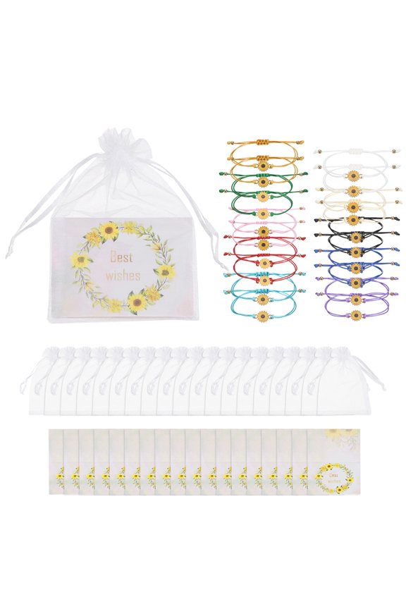 20 Pcs Sunflower Bracelets Bohemia Surf Friendship Bracelet Adjustable Sunflower Braided Rope String Set with Card & Mesh Bag for Women Trendy Jewelry Couple Gifts, Multicolor