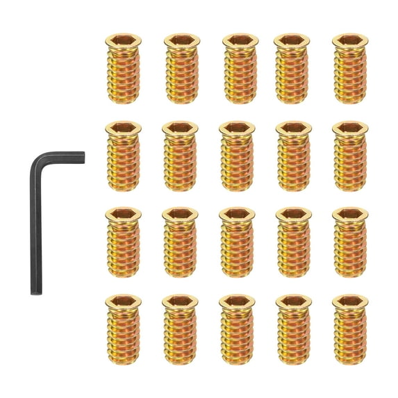 Uxcell 20 Pcs Threaded Inserts Nuts, M6x15mm Hex Socket Drive Threaded Inserts with Wrench for Home Furniture, Color