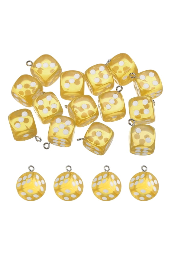 20 Pcs Transparent Dice Beads 3D Cube Dice Charm Pendant Fun Beads 14mm (Orange)