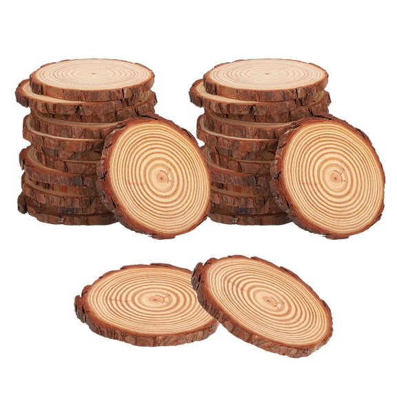 Uxcell 20 Pcs Unfinished Wood Slices, 4.3-4.7 Inch Natural Wooden Circles with Bark Circles Wood Rounds for Crafts for DIY Crafts Coasters Home Decor Rustic Wedding Decoration