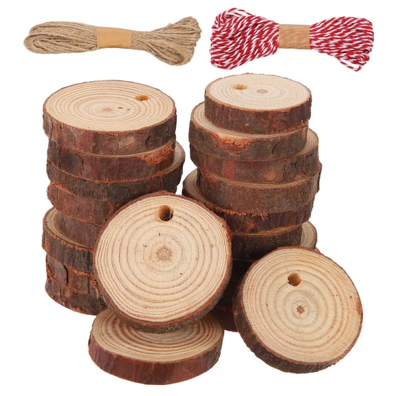 Uxcell 20 Pcs Unfinished Wood Slices Kit, 0.8-1.2 Inch Pre-drilled Wooden Circles with Bark Circles Wood Rounds for Crafts for DIY Crafts Christmas Ornament Rustic Wedding Decoration