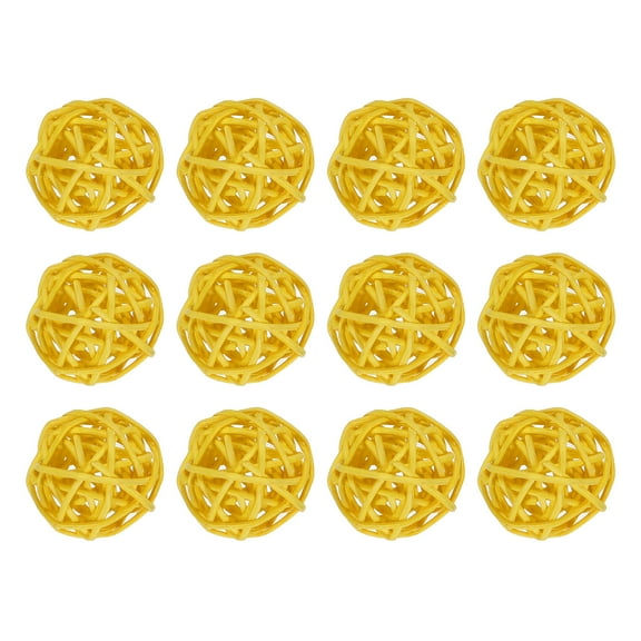 Uxcell 20 Pcs Wicker Rattan Balls Decorative Balls 1.18" for Vase Fillers Wedding Party Yellow