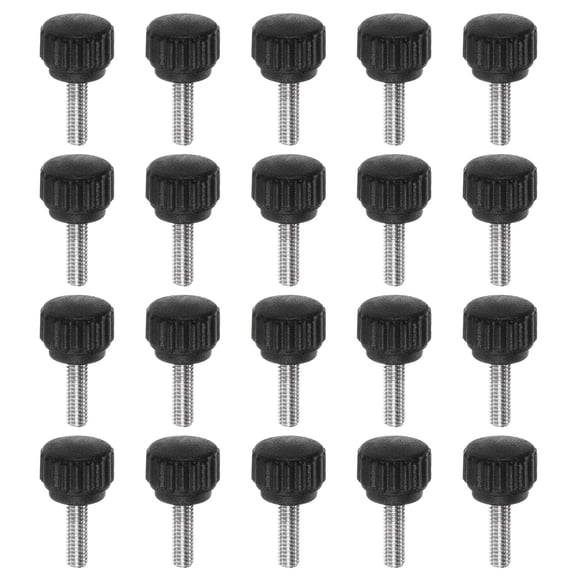 Uxcell 20 Pieces Knurled Clamping Knobs M4 x 12mm Metric Thread 304 Stainless Steel 13mm Matte Head Thumb Screws Black