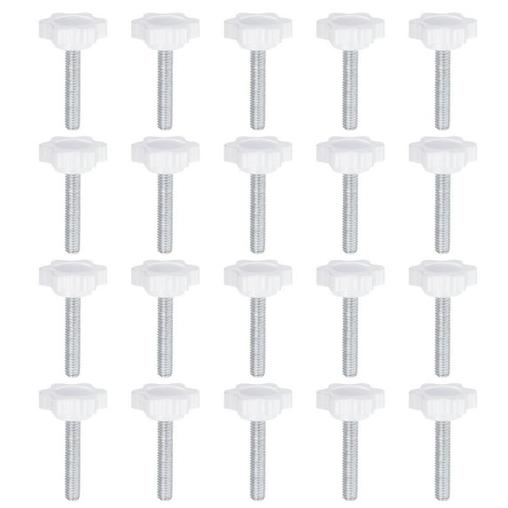 Uxcell 20 Pieces Star Knobs M6 x 30mm Thread 25mm 6-Point Head Stud Knob Hand Clamping Screw White