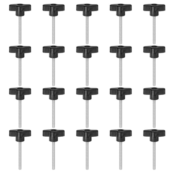 Uxcell 20 Pieces Wing Knobs M5 x 50mm Tee Stud Knob Thumb Screw Hand Clamping Handle Black