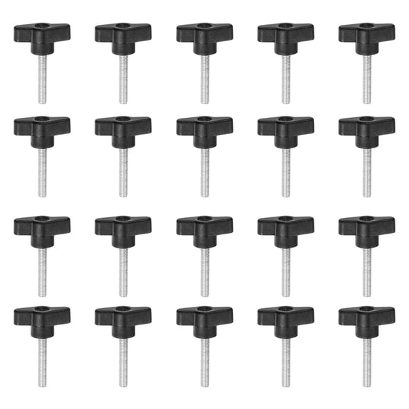 Uxcell 20 Pieces Wing Knobs M6 x 35mm Tee Stud Knob Thumb Screw Hand Clamping Handle Black