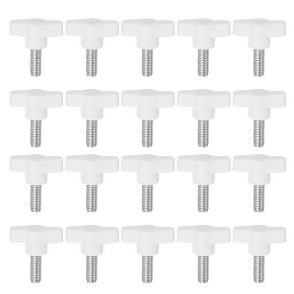 Uxcell 20 Pieces Wing Knobs M8 x 20mm Tee Stud Knob Thumb Screw Hand Clamping Handle White