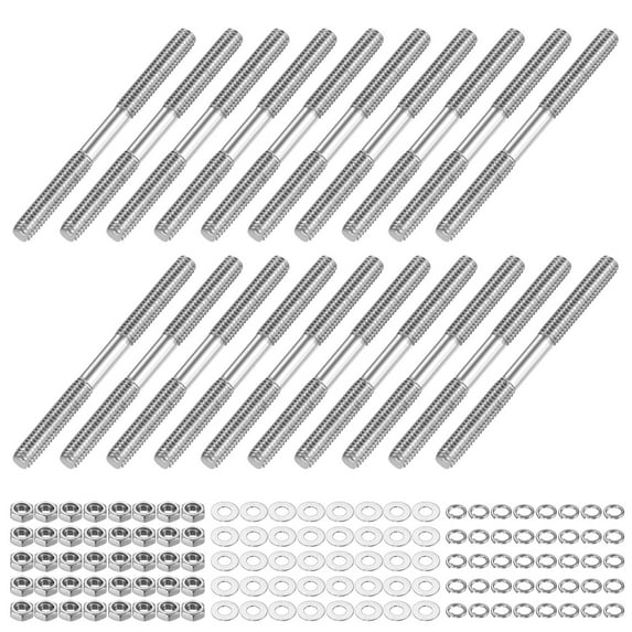Uxcell 20-Set Double End Threaded Stud Screw Bolt, M3x35mm Stainless Steel Push Rod Dual End Thread with Lock and Flat Washer