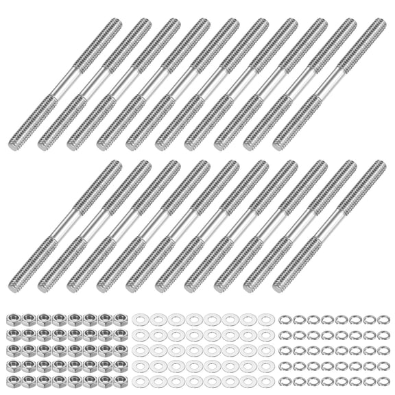 Uxcell 20-Set Double End Threaded Stud Screw Bolt, M3x35mm Stainless Steel Push Rod Dual End Thread with Lock and Flat Washer