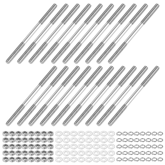 Uxcell 20-Set Double End Threaded Stud Screw Bolt, M3x45mm Stainless Steel Push Rod Dual End Thread with Lock and Flat Washer