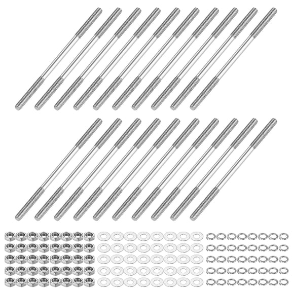 Uxcell 20-Set Double End Threaded Stud Screw Bolt, M3x50mm Stainless Steel Push Rod Dual End Thread with Lock and Flat Washer