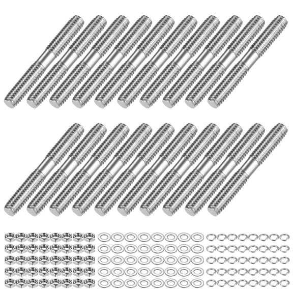 Uxcell 20-Set Double End Threaded Stud Screw Bolt, M4x30mm Stainless Steel Push Rod Dual End Thread with Lock and Flat Washer