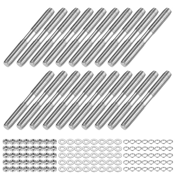 Uxcell 20-Set Double End Threaded Stud Screw Bolt, M4x35mm Stainless Steel Push Rod Dual End Thread with Lock and Flat Washer