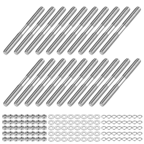 Uxcell 20-Set Double End Threaded Stud Screw Bolt, M4x40mm Stainless Steel Push Rod Dual End Thread with Lock and Flat Washer