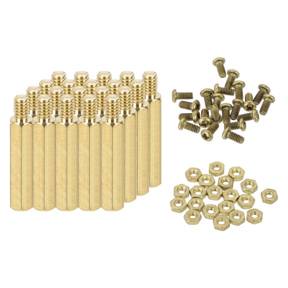 Uxcell Male Brass Hex Spacer Standoffs Screws Nuts, Hex Column Screw Nut Assortment Kit M2*14+3