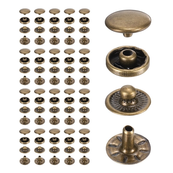 Uxcell 20 Set Press Stud Cap Button, 0.3"/8mm Fastener Snap, Electroplated Carbon Steel Sewing Snap Buttons for Clothing Bags, Marine Boat, Canvas, DIY Craft, Bronze