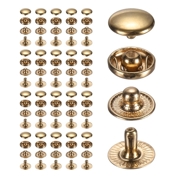 Uxcell 20 Set Press Stud Cap Button, 0.3"/8mm Fastener Snap, Electroplated Carbon Steel Sewing Snap Buttons for Clothing Bags, Marine Boat, Canvas, DIY Craft, Gold
