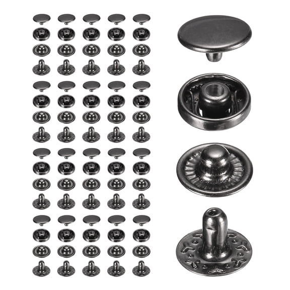 Uxcell 20 Set Press Stud Cap Button, 0.4"/10mm Fastener Snap, Electroplated Carbon Steel Sewing Snap Buttons for Clothing Bags, Marine Boat, Canvas, DIY Craft, Black
