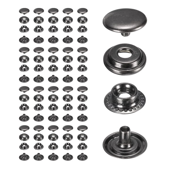 Uxcell 20 Set Press Stud Cap Button, 0.5"/12.5mm Fastener Snap, Electroplated Brass Sewing Snap Buttons for Clothing Bags, Marine Boat, Canvas, DIY Craft, Black