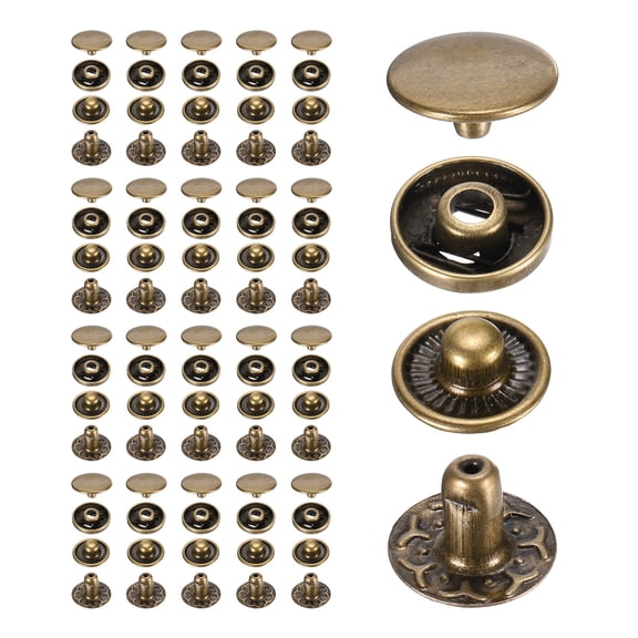 Uxcell 20 Set Press Stud Cap Button, 0.5"/12.5mm Fastener Snap, Electroplated Carbon Steel Sewing Snap Buttons for Clothing Bags, Marine Boat, Canvas, DIY Craft, Bronze