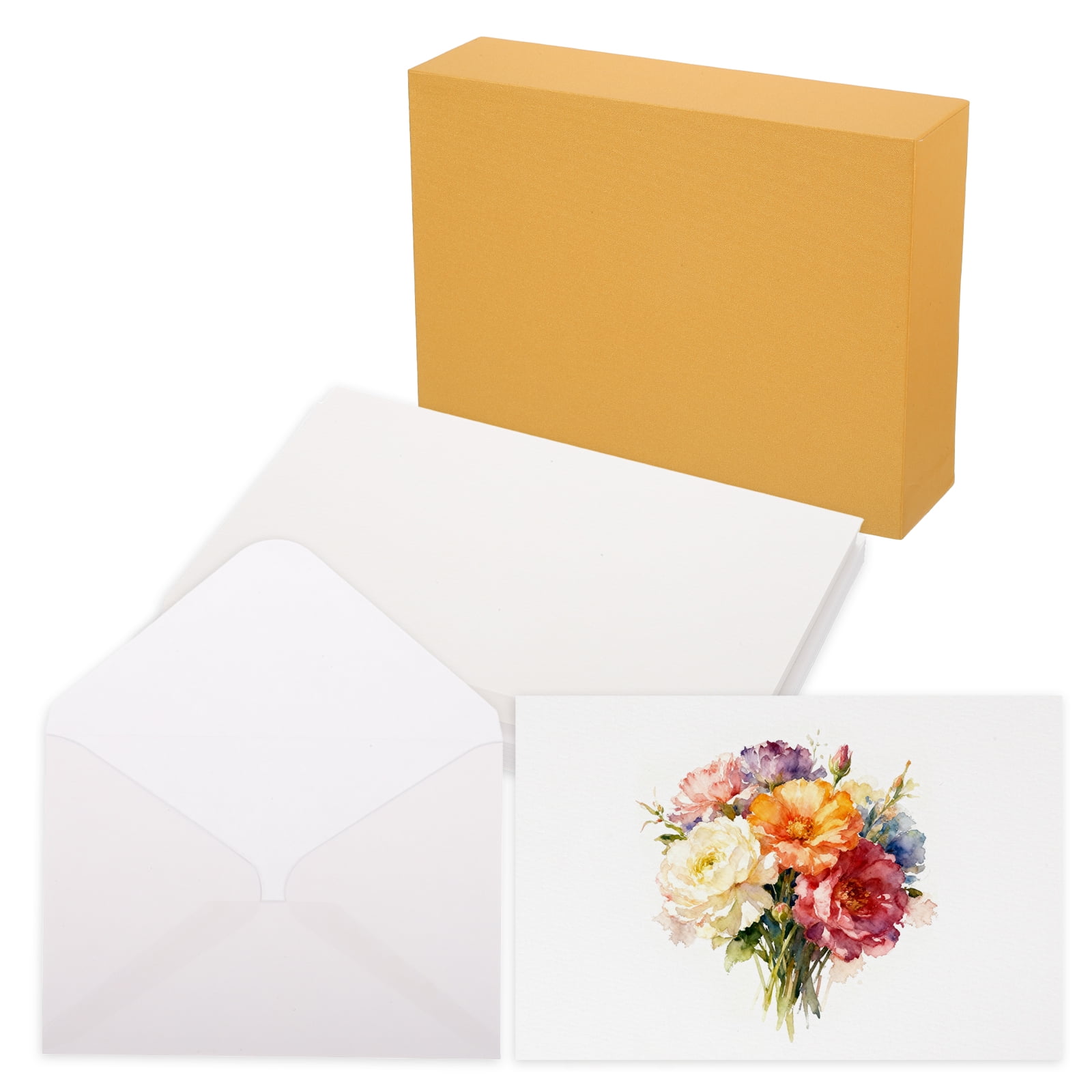 Uxcell 20 Set Watercolor Paper with Envelopes 6 x 4 Inch 140lb/300gsm Artist Painting Drawing Paper Cold Press Water Color Sheet with Beige Box for Sketchbook Journal (Straight Corner)