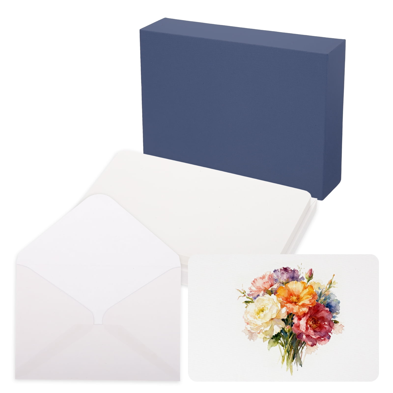 Uxcell 20 Set Watercolor Paper with Envelopes 6 x 4 Inch 140lb/300gsm Artist Painting Drawing Paper Cold Press Water Color Sheet with Blue Box for Sketchbook Journal (Round Corner)