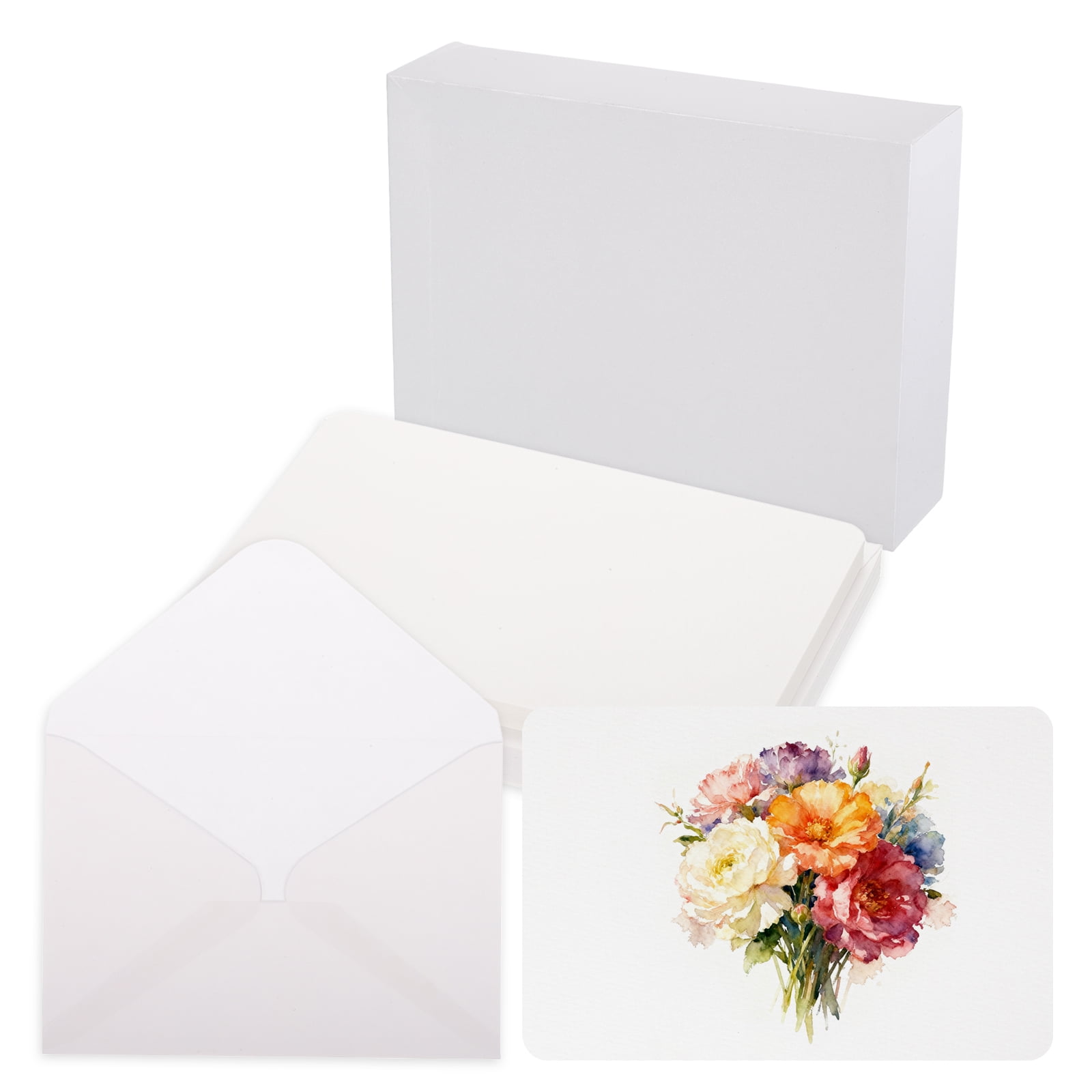 Uxcell 20 Set Watercolor Paper with Envelopes 6 x 4 Inch 140lb/300gsm Artist Painting Drawing Paper Cold Press Water Color Sheet with White Box for Sketchbook Journal (Round Corner)