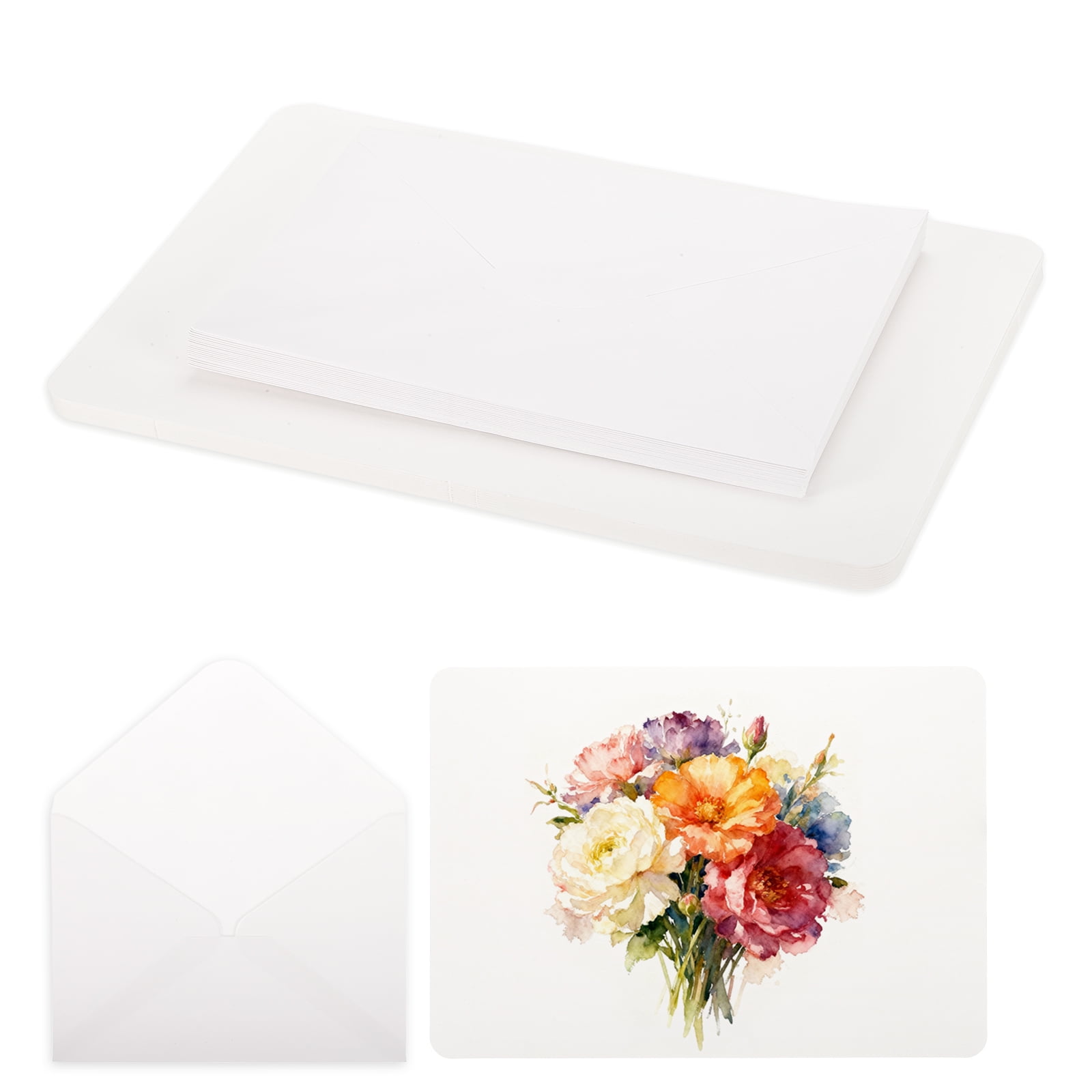 Uxcell 20 Set Watercolor Paper with Envelopes 7 x 10 Inch 140lb/300gsm Artist Painting Drawing Paper Cold Press Water Color Sheet for Sketchbook Journal (Round Corner)