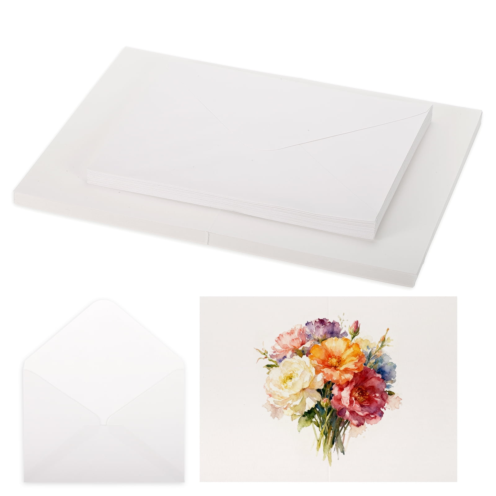 Uxcell 20 Set Watercolor Paper with Envelopes 7 x 10 Inch 140lb/300gsm Artist Painting Drawing Paper Cold Press Water Color Sheet for Sketchbook Journal (Straight Corner)