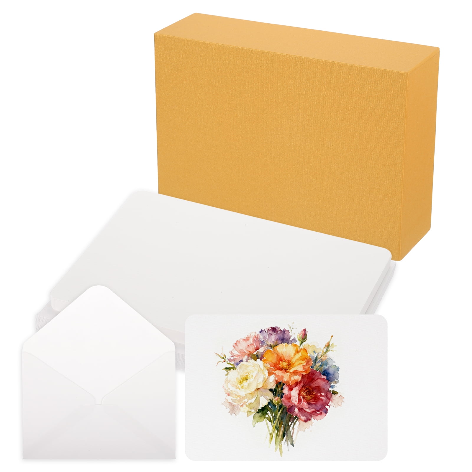 Uxcell 20 Set Watercolor Paper with Envelopes 7 x 5 Inch 140lb/300gsm Artist Painting Drawing Paper Cold Press Water Color Sheet with Beige Box for Sketchbook Journal (Round Corner)