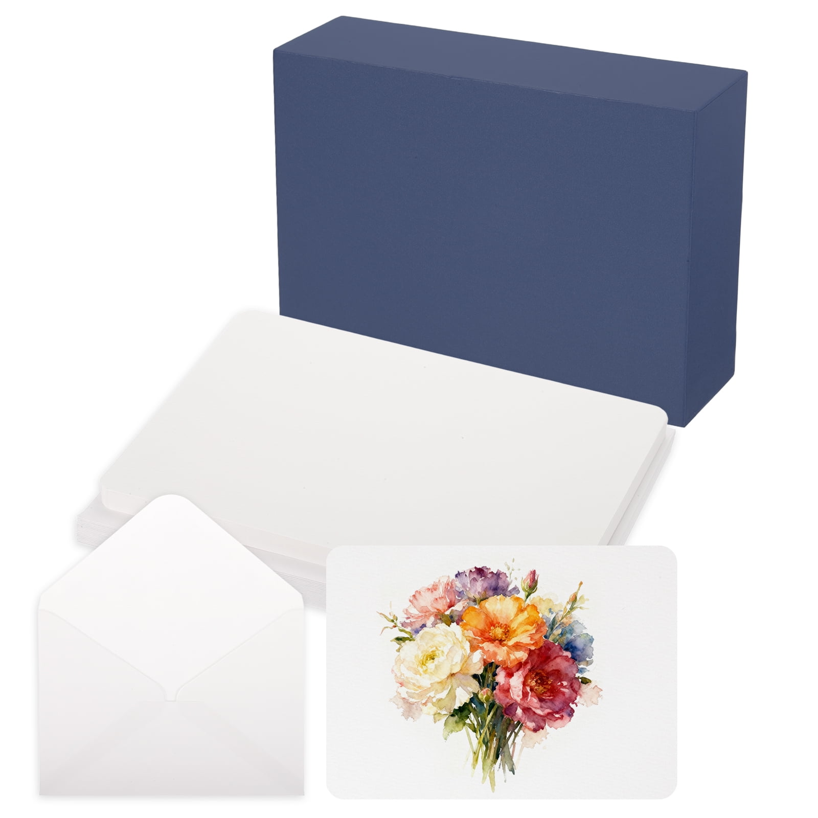 Uxcell 20 Set Watercolor Paper with Envelopes 7 x 5 Inch 140lb/300gsm Artist Painting Drawing Paper Cold Press Water Color Sheet with Blue Box for Sketchbook Journal (Round Corner)