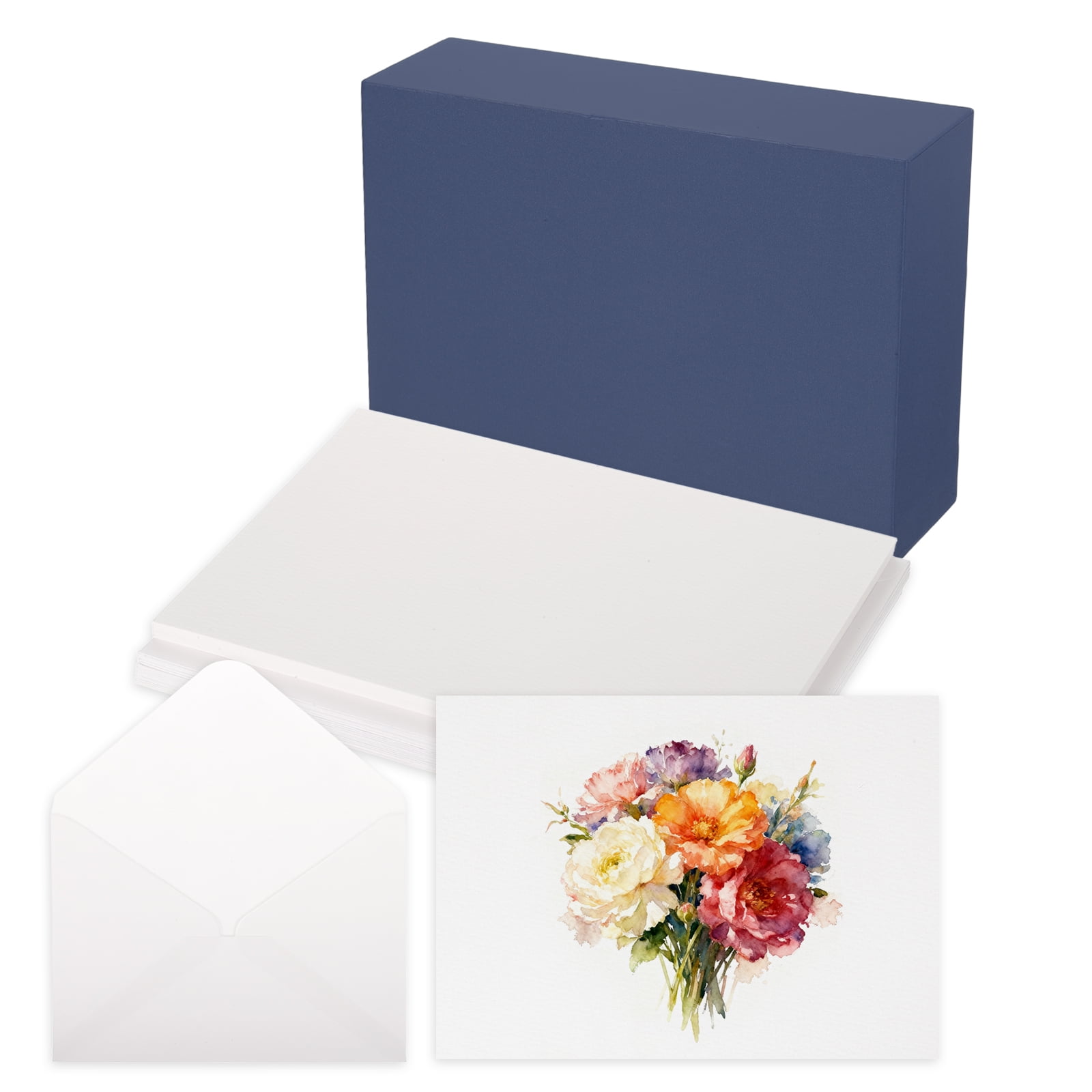 Uxcell 20 Set Watercolor Paper with Envelopes 7 x 5 Inch 140lb/300gsm Artist Painting Drawing Paper Cold Press Water Color Sheet with Blue Box for Sketchbook Journal (Straight Corner)