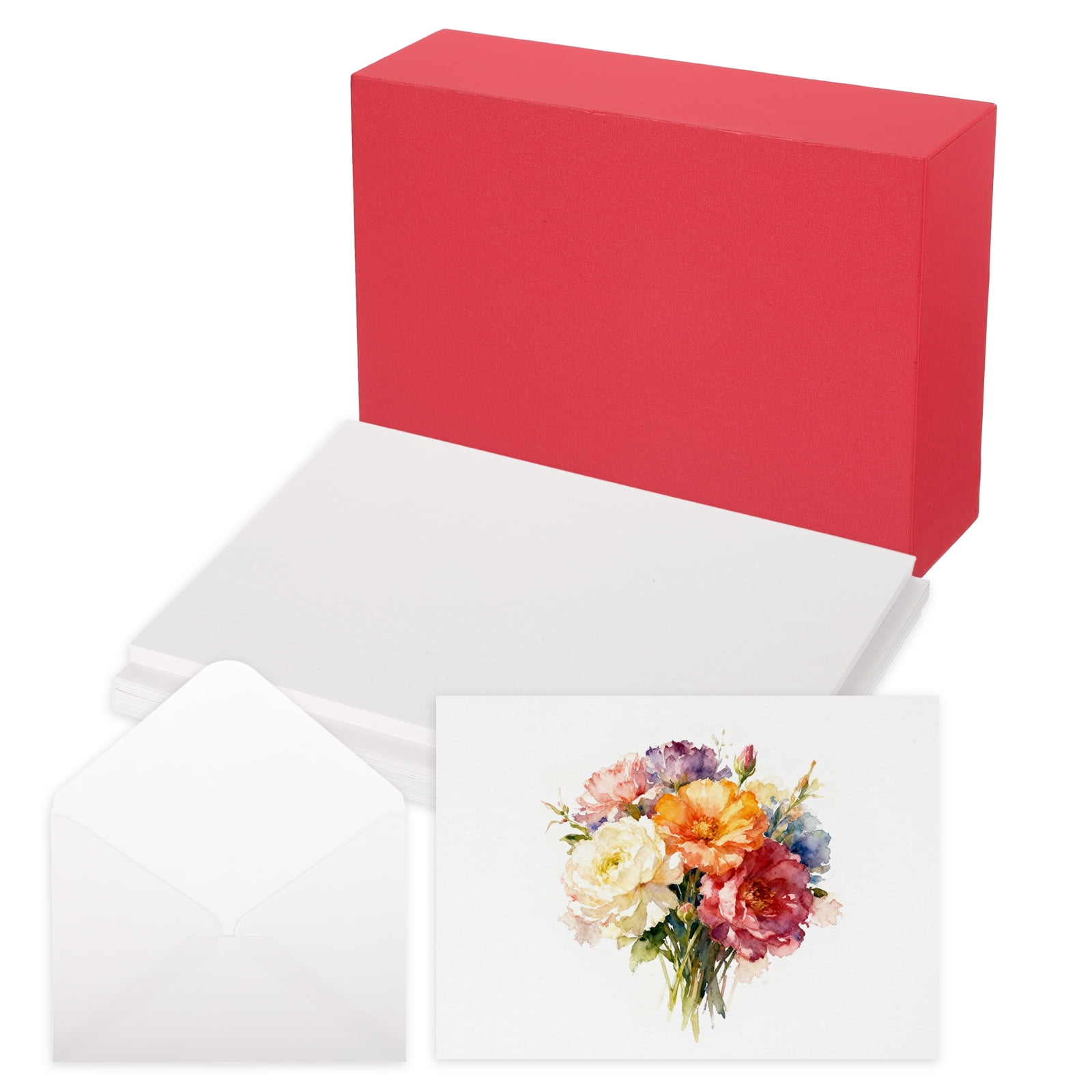 Uxcell 20 Set Watercolor Paper with Envelopes 7 x 5 Inch 140lb/300gsm Artist Painting Drawing Paper Cold Press Water Color Sheet with Red Box for Sketchbook Journal (Straight Corner)
