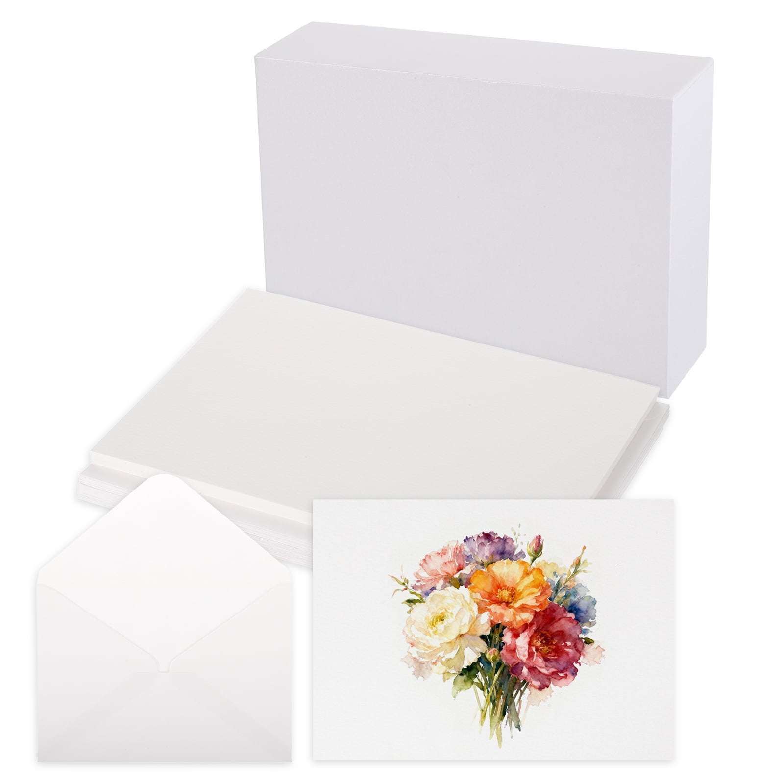 Uxcell 20 Set Watercolor Paper with Envelopes 7 x 5 Inch 140lb/300gsm Artist Painting Drawing Paper Cold Press Water Color Sheet with White Box for Sketchbook Journal (Straight Corner)