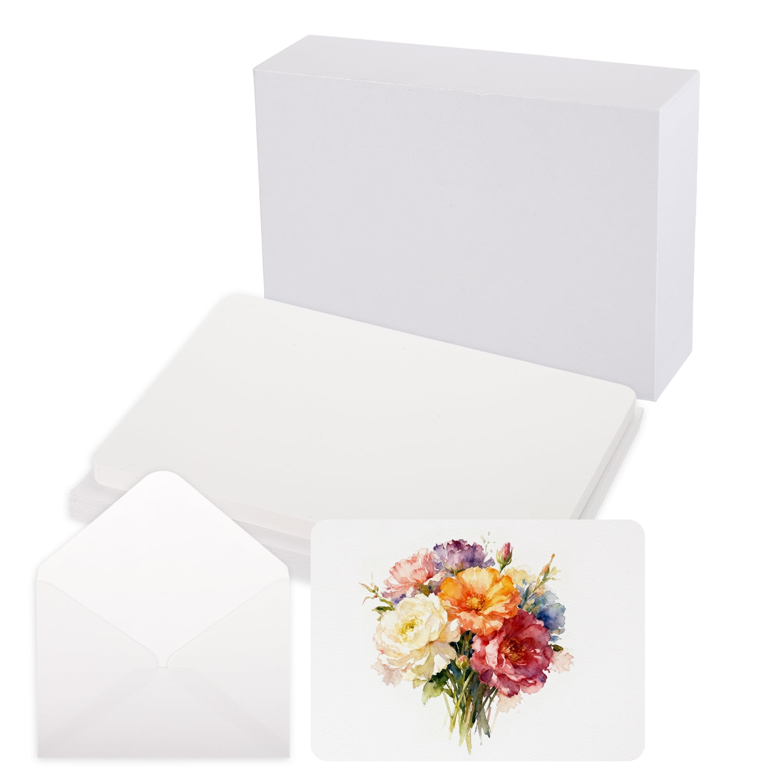 Uxcell 20 Set Watercolor Paper with Envelopes 7 x 5 Inch 140lb/300gsm Artist Painting Drawing Paper Cold Press Water Color Sheet with White Box for Sketchbook Journal (Round Corner)